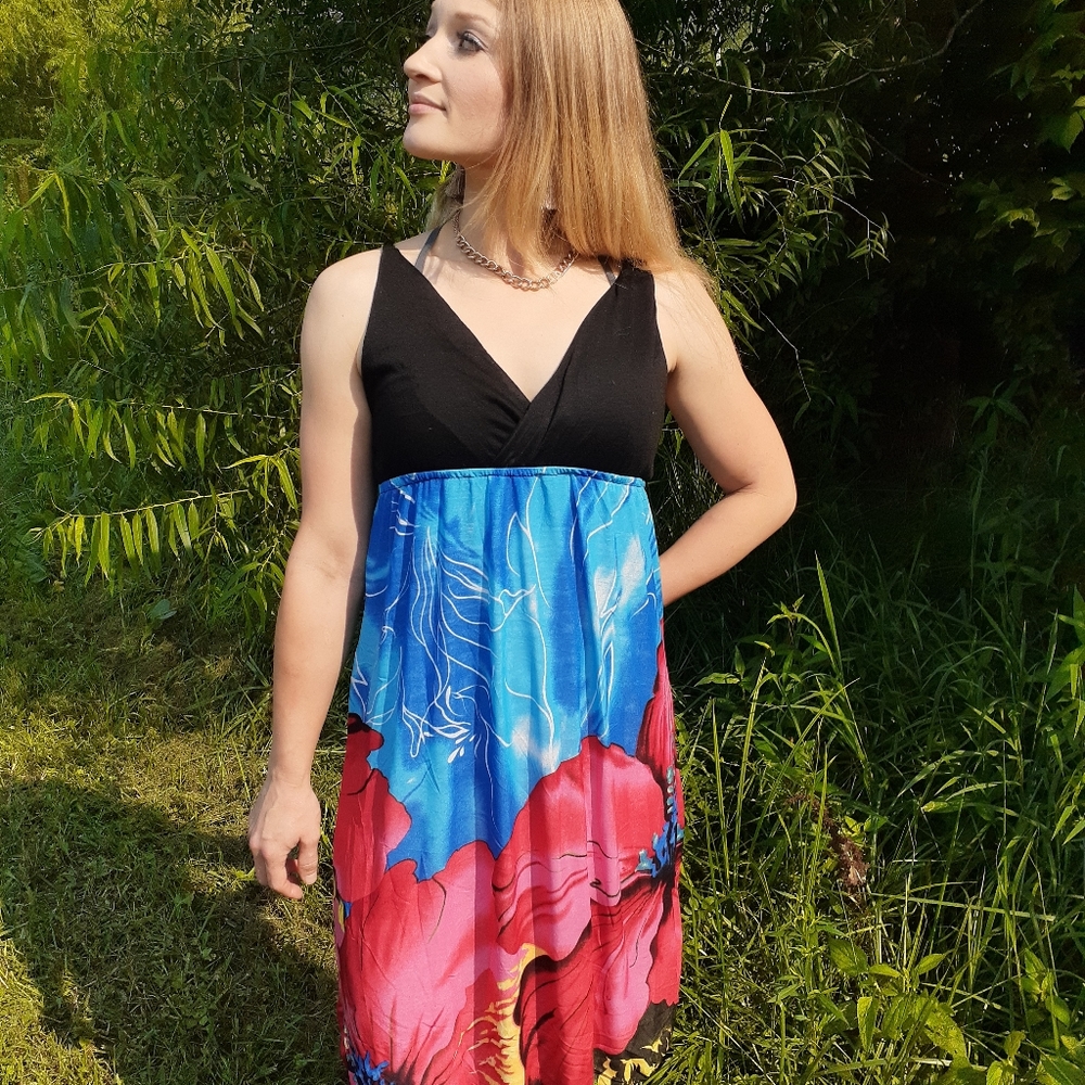 Colorful floral blue/pink dress
